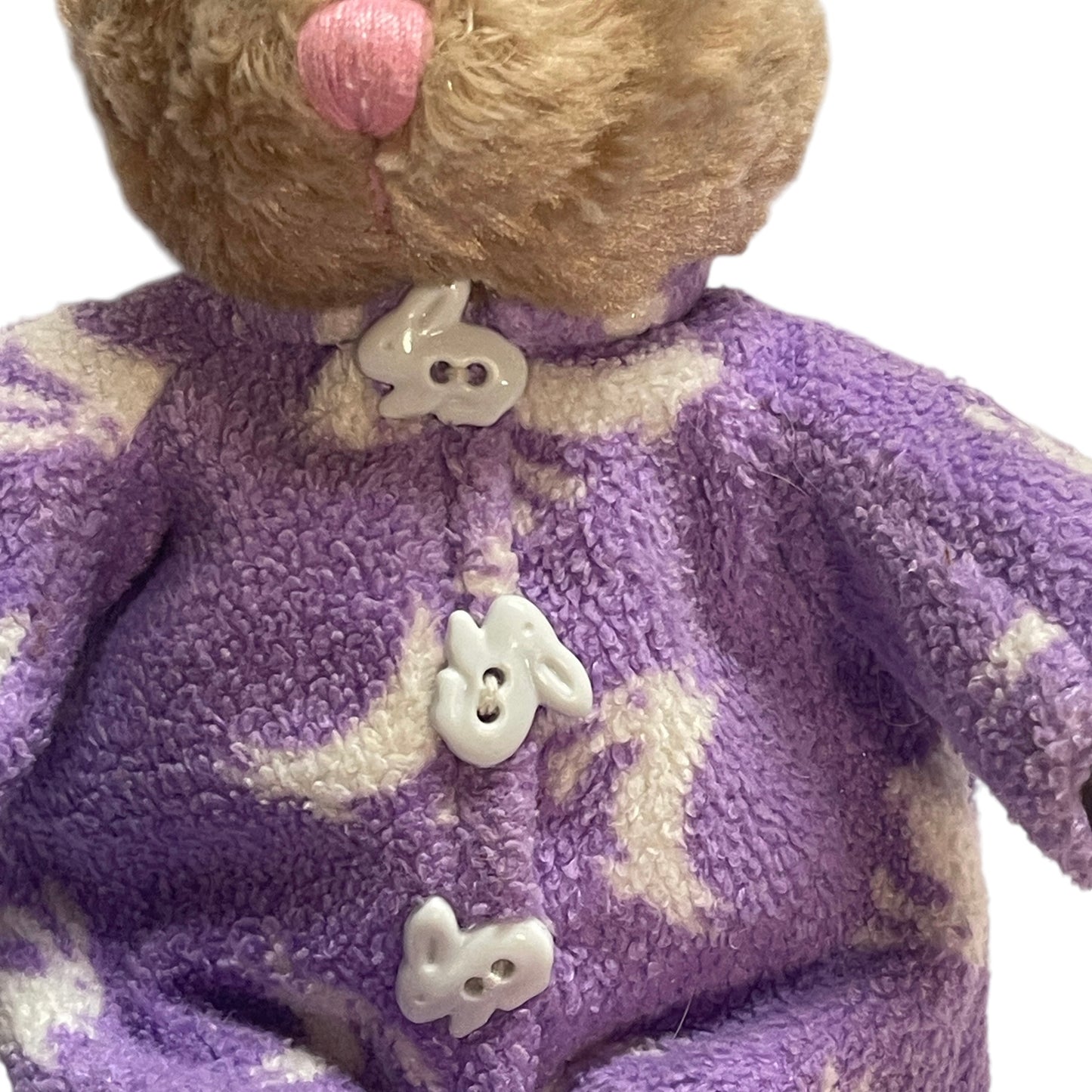 Galerie Brown 10" Bunny, Pink Ears & Nose and a Cute Fluffy Tail Dressed in Purple Bunny PJ's.