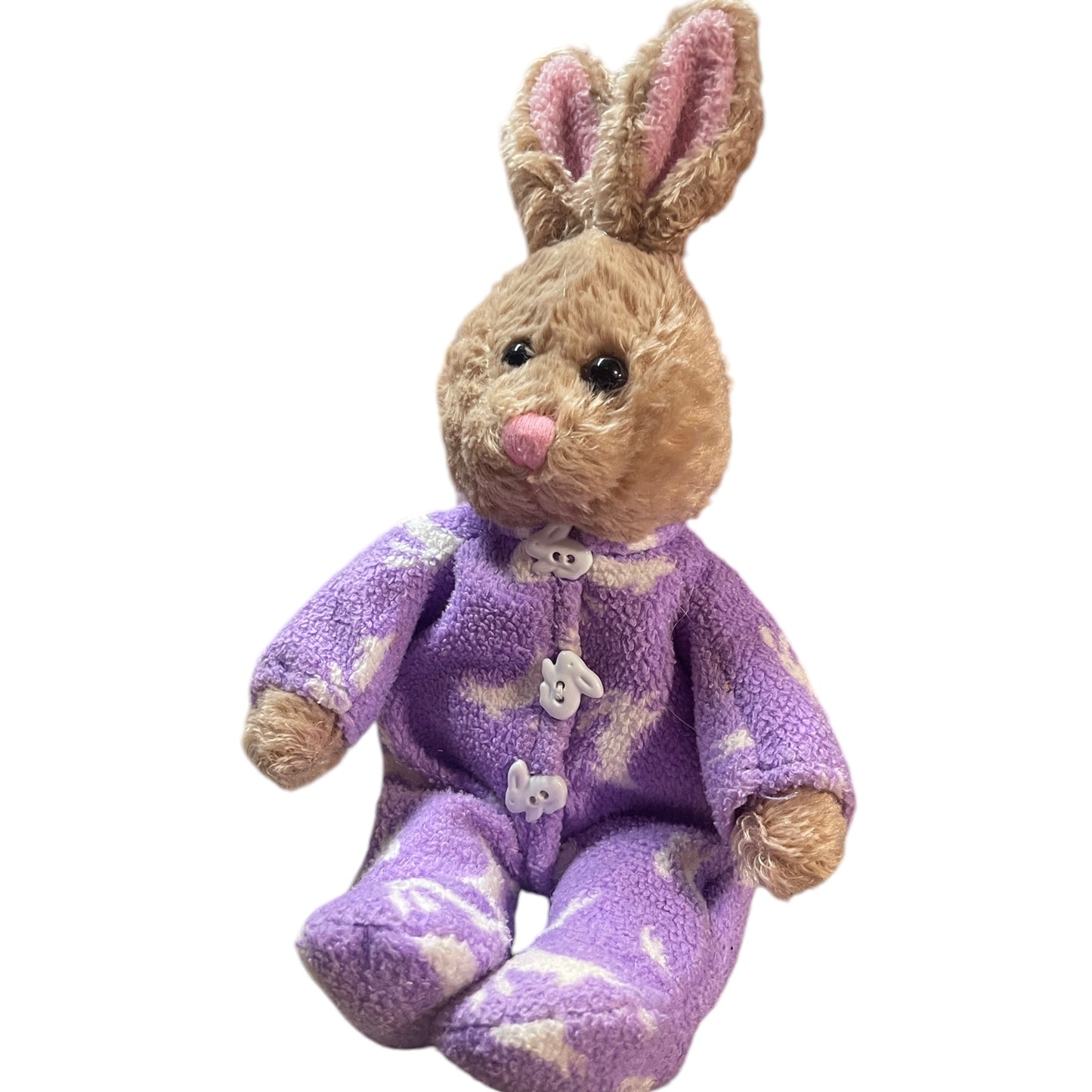 Galerie Brown 10" Bunny, Pink Ears & Nose and a Cute Fluffy Tail Dressed in Purple Bunny PJ's.