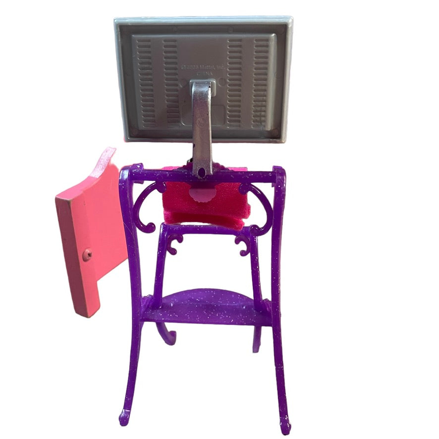 Barbie House Replacement Flat Screen TV on a Purple Stand 7" in Good Preowned Condition