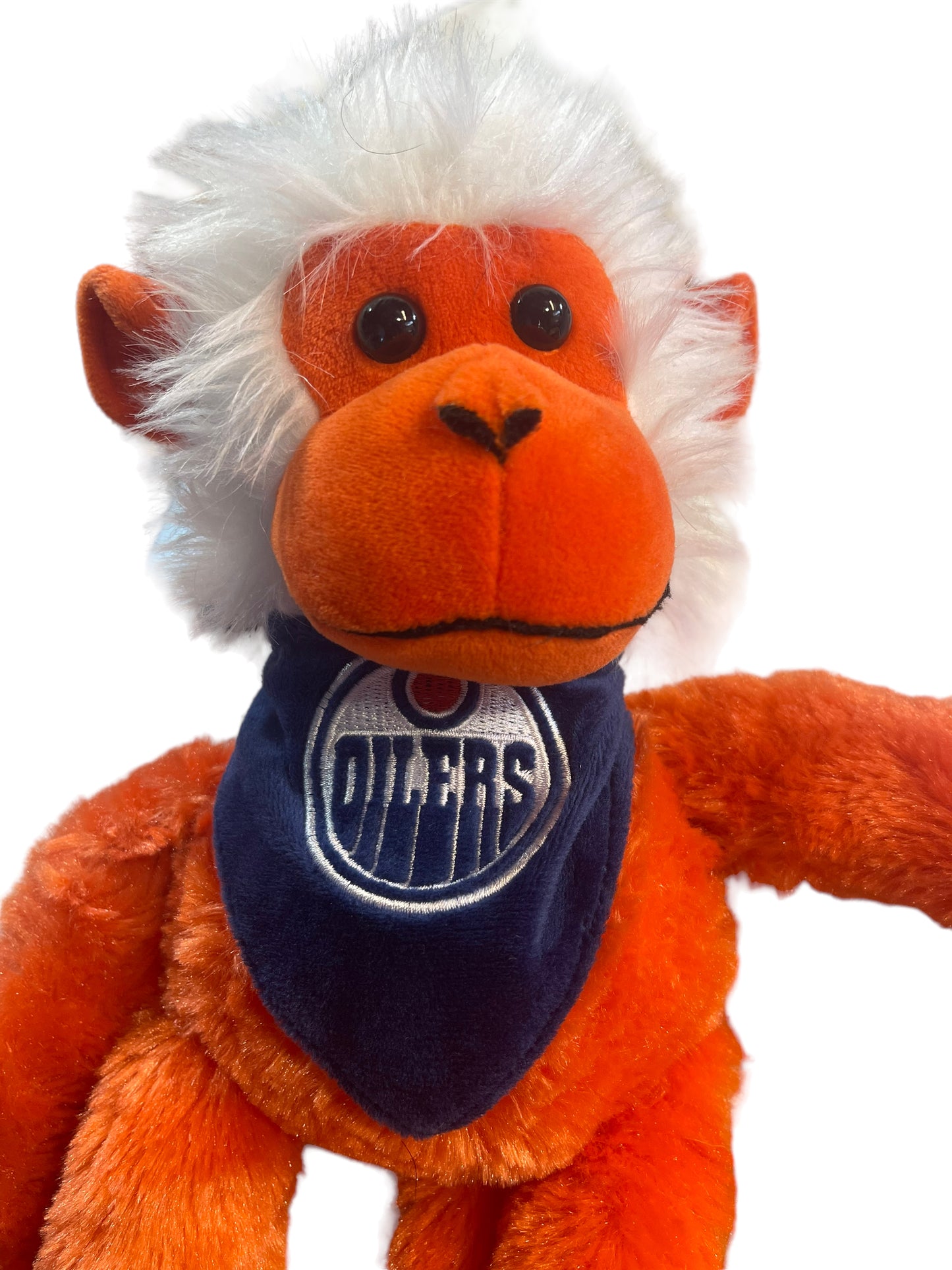 Oiler's Hanging Monkey 16" Orange & Blue with White Hair and Bandana, Velvet Accents