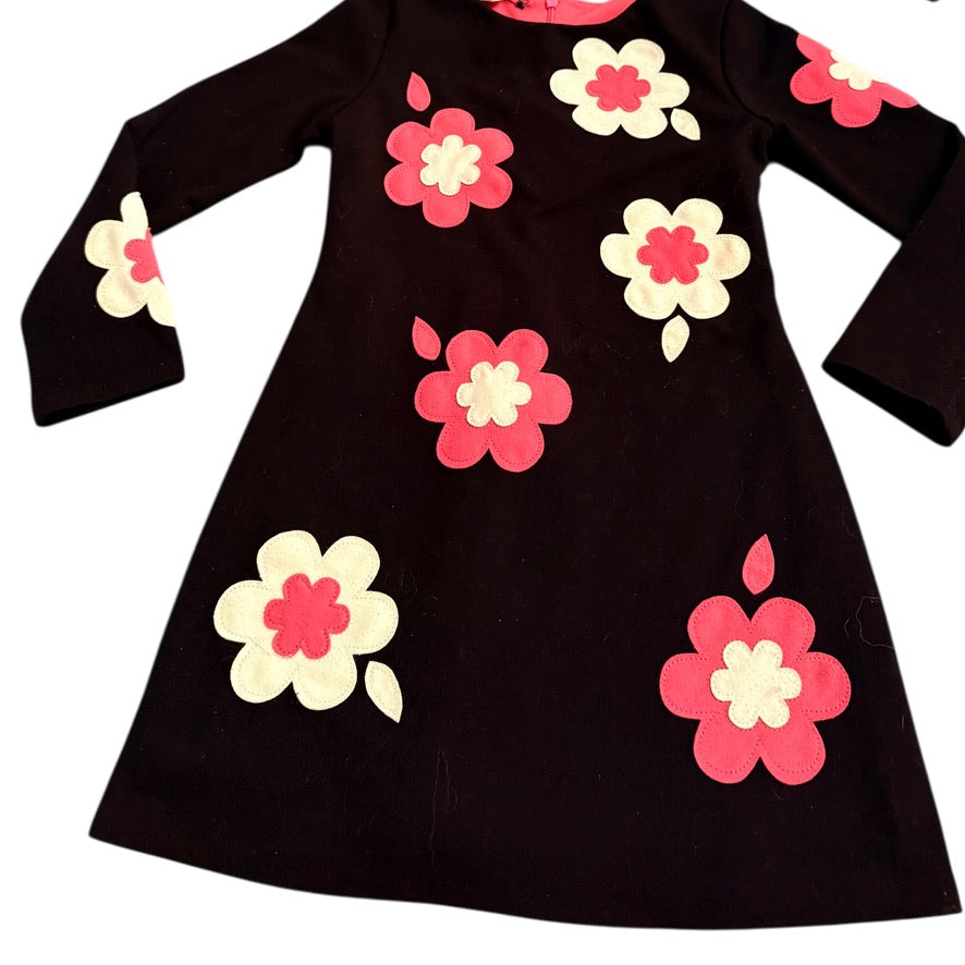 Black Long Sleeved Biscotti Children's Dress, Size 6, with Bright Pink and White Appliques