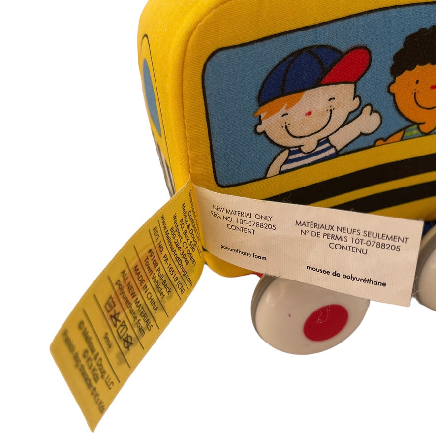 Melissa & Doug 's Kids Pull Back Cloth Vehicle Bus Bright Yellow, Smiling Kids!