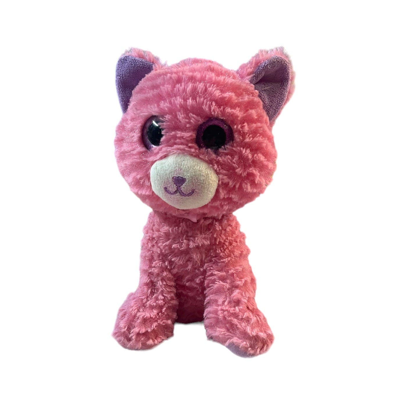 Large Sparkle Eyed Walmart Pink Ribbed/Striped Kitten Cat Plush Stuffed Animal in GUC