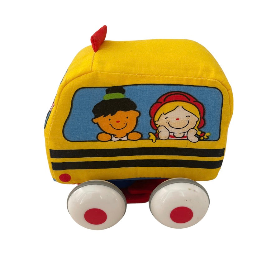 Melissa & Doug 's Kids Pull Back Cloth Vehicle Bus Bright Yellow, Smiling Kids!