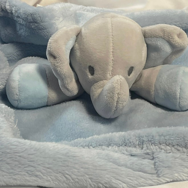 Minky Elephant Lovey Security Blanket Baby Comfort Toy Soft Blue & Grey, Blankets & Beyond