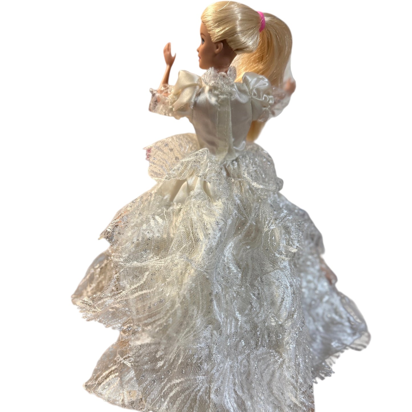 Blond, Blue Eyed Barbie Doll in a Shimmery Vintage White Lace Ball / Bridal Gown in GUC