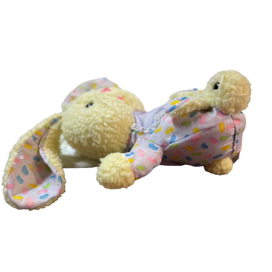 Well-Made Yellow Sherpa Easter Bunny Plush with Jelly Bean Print, Bunny Slippers, 1992