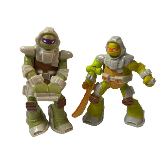 Michelangelo & Donatello 4" Ninja Turtles Action Figures, Animated & Pizza Loving!