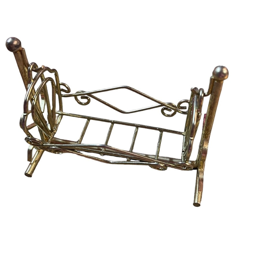 Vintage Brass Miniature 1:12 Scale Rocking Doll Cradle Nursery Bed in GUC