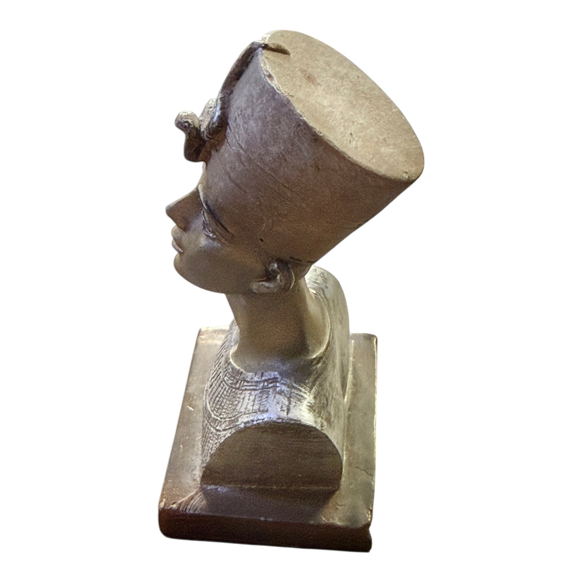 Beautiful Replica 4"  Bust of Ancient Egyptian Queen Nefertiti Silver Toned, Finely Detailed, Excellent Preowned Condition