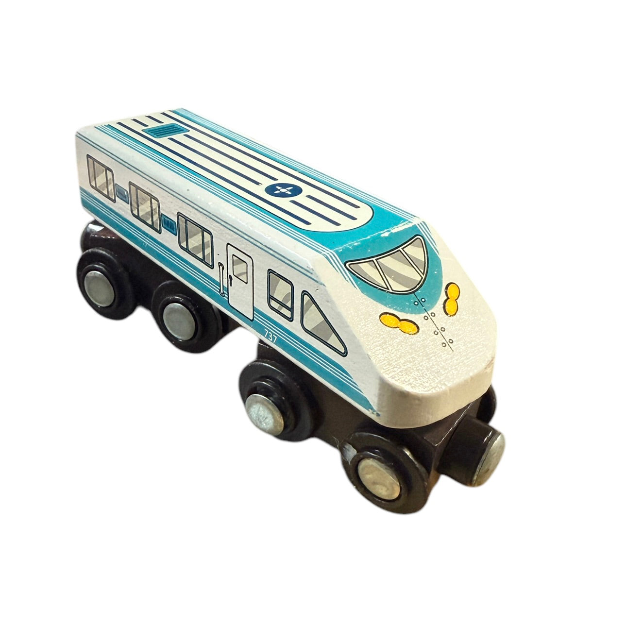 Maison Battat Express Line Wooden Magnetic Train Engine Toy Turquoise & White 737