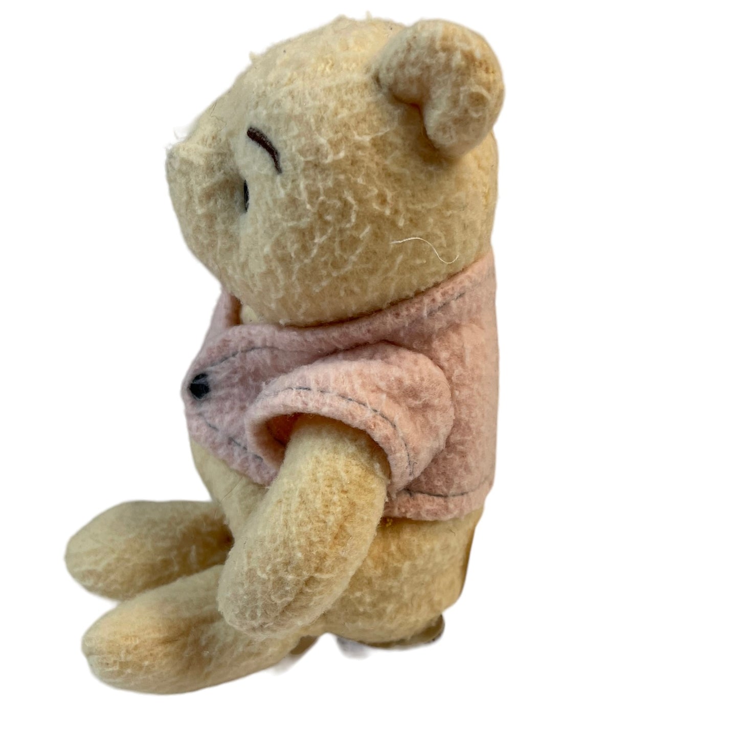 Winnie the Pooh Vintage 7" Fuzzy Fleece Plush Stuffed Animal Toy, Embroidered Face Pink Shirt