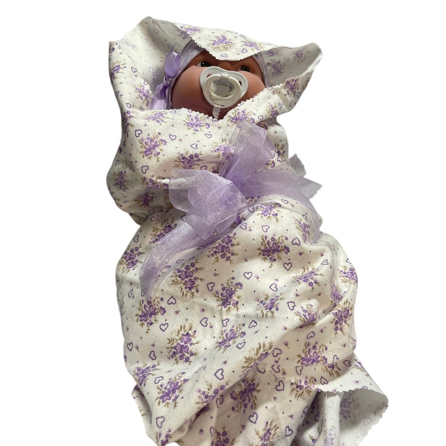 JC Toys La Newborn Real Baby Doll 18", Soother, Handmade Hat, Lavender Romper & Blanket