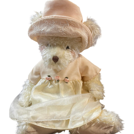 Vintage'Phoebe', Creamy 18" Bear by Russ,  Rosy Cheeks, Corduroy Paws & Original Dress