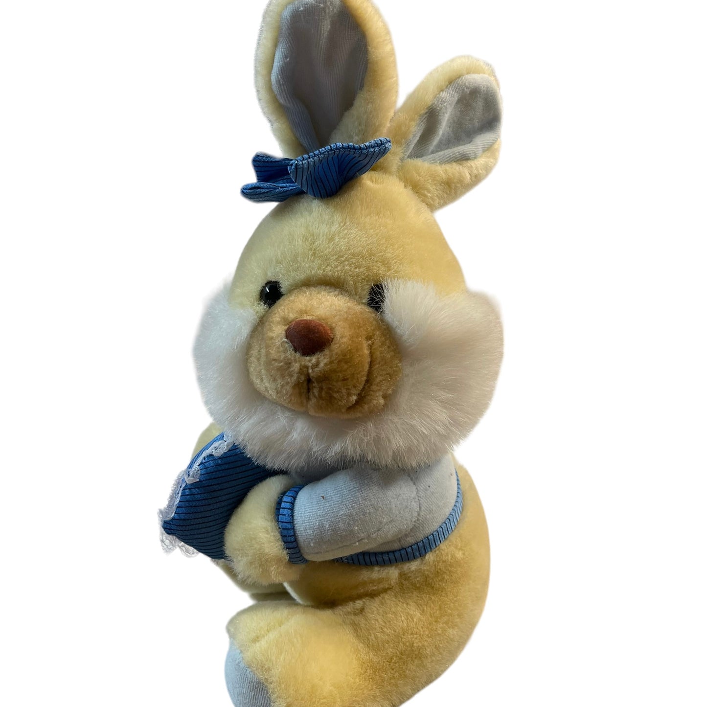 Sweet Vintage Bunny, Cream & White with Blue Ears  Feet & Jacket. Stuffed Animal  Toy