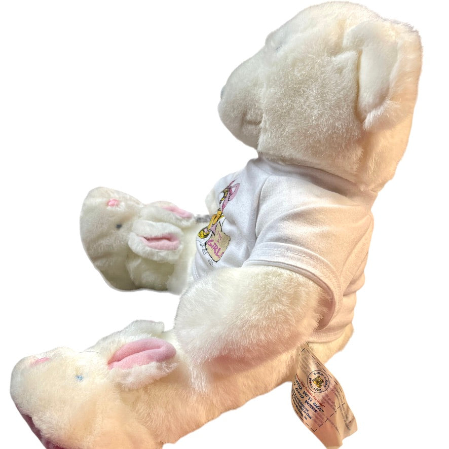 Build-A-Bear PolarBear, Blue Eyes & Nose Wearing It's a Girl! T-Shirt & Bunny Slippers