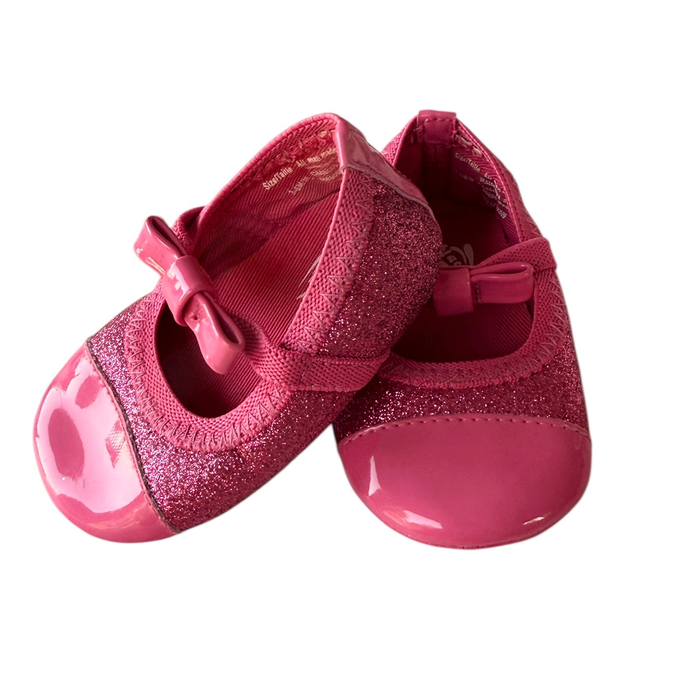 Children's Place Pink Sparkly Mary Jane Shoes, Pink Patent Bows & Toes, Size 3-6 m in VGUC