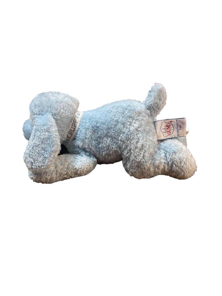 Baby Gund My First Puppy 5765  8" Laying Down Blue Dog with White Embroidered Collar Stuffed Toy