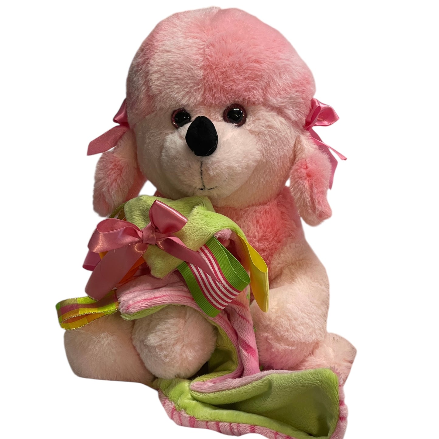 Pink Poodle Stuffed Toy Dog & Luxury Handmade Minky Ribbon Tag Lovey Security Blanket in EUC