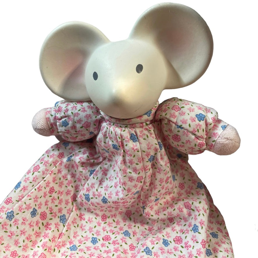 Meiya & Alvin Plush Mouse Lovey Security Blanket Toy Rubber Head 11" Floral Dress