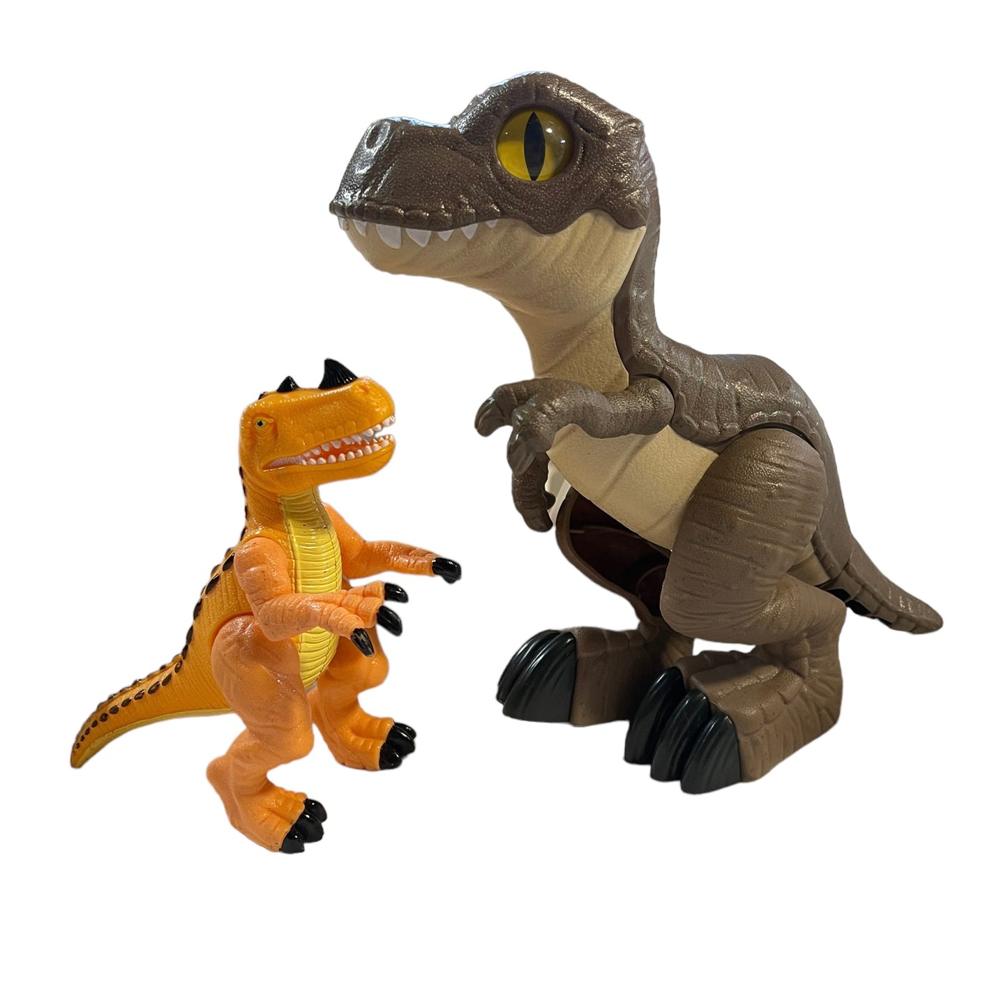 Fisher-PricIe Imaginex Ceratosaurus Orange Horned Dinosaur & Jurassic World T-Rex Dino Attack