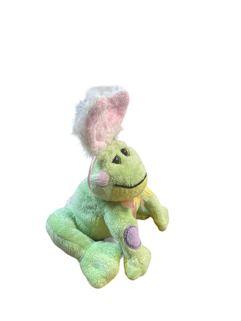 Charming Ganz "Frabbit", Green Frog With Rabbit Ears, Pastel Embroidered Easter Eggs & Pink Bow