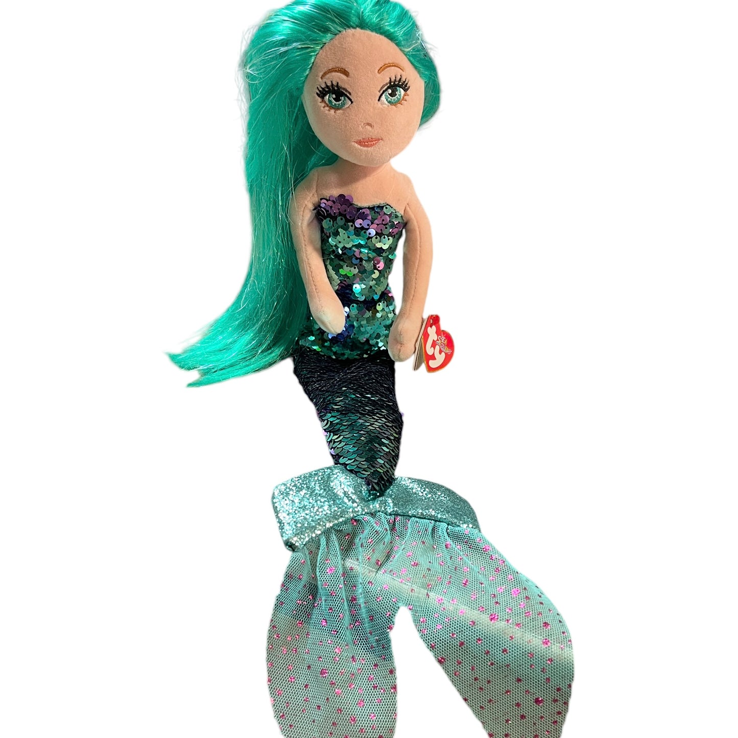 Azure Ty Mermaid Doll Iridescent Green & Purple Sequins, Long Green, Sparkly Hair  with Tag