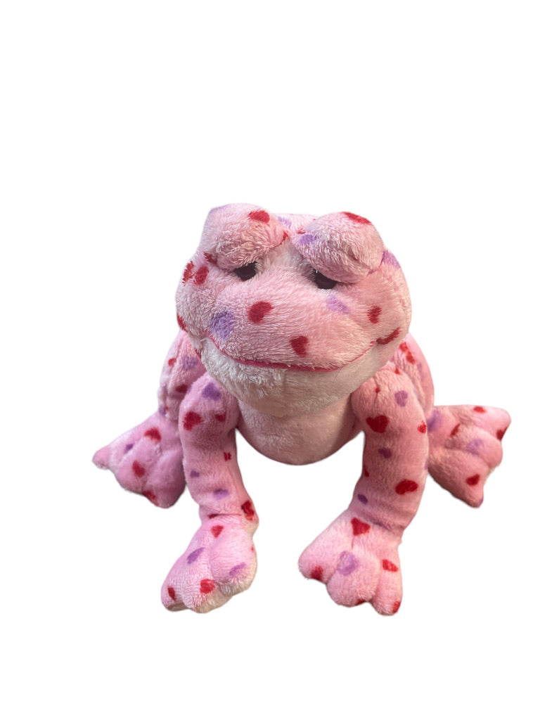 Webkinz 7" Love Frog HM144 Plush Pink Frog with Pink & Red Hearts in GUC No Code