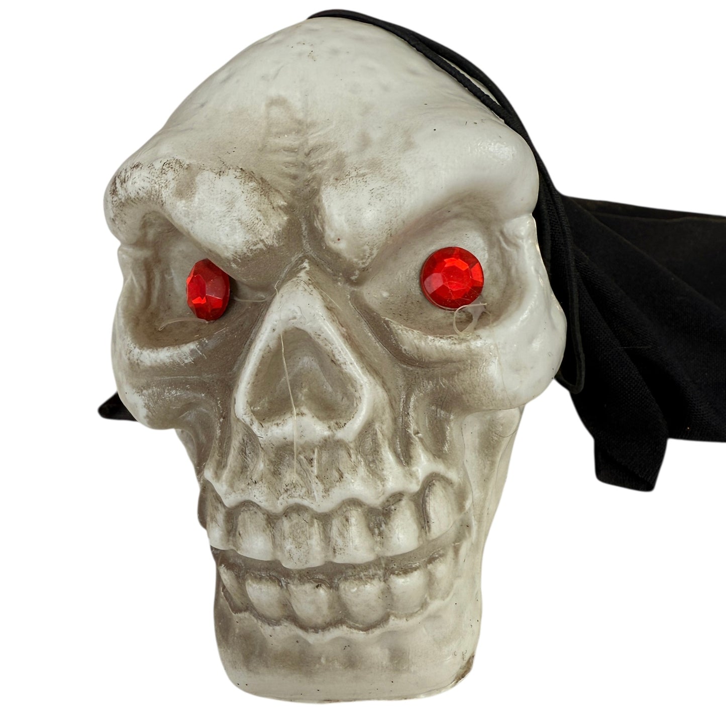 Jewel Eyed Skull with Black Filmy Head Cover & Hanging Loop  in Good Preowned Condition