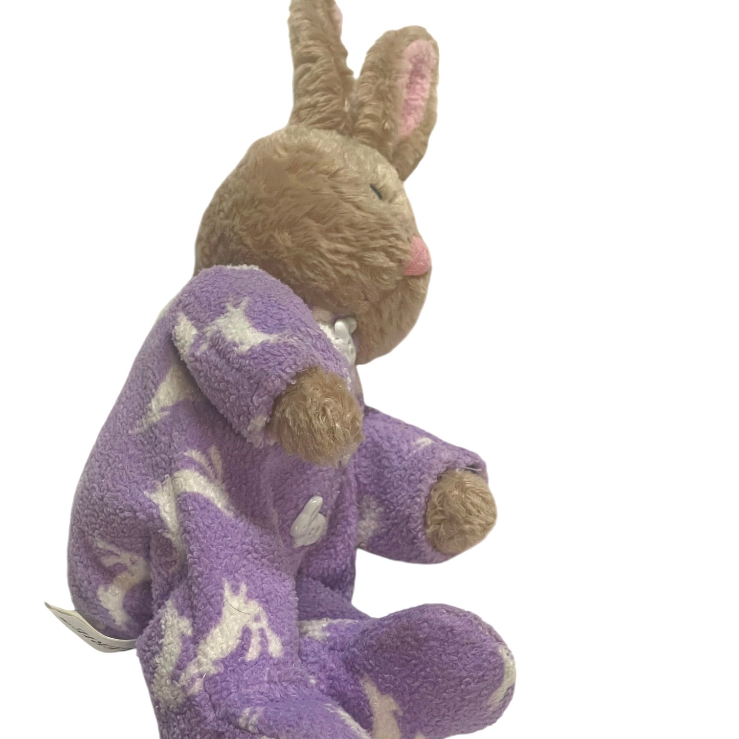 Galerie Brown 10" Bunny, Pink Ears & Nose and a Cute Fluffy Tail Dressed in Purple Bunny PJ's.