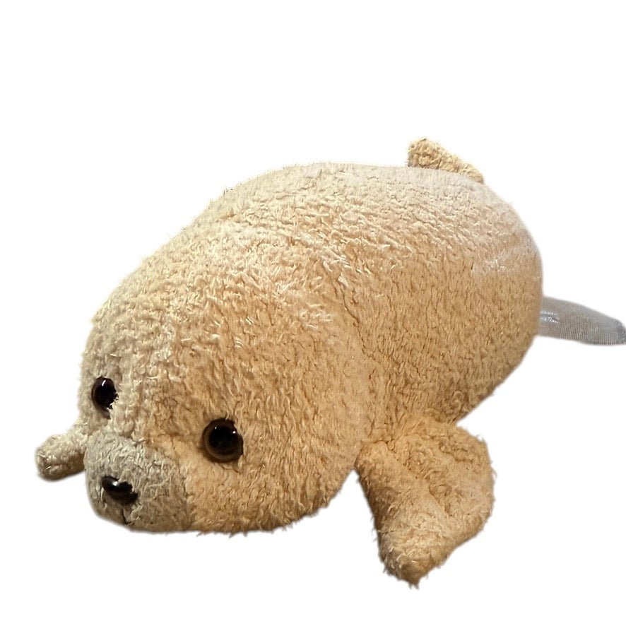 Russ Berrie Luv Pets, SPUD, 6" Cream & Grey Chamois Soft Plush Bean Bag Toy, Rare, Frayed Tag