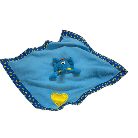 Baby Boom Bright Blue Plush Elephant Lovey Sensory Comfort Toy, Yellow Satin Heart in EUC