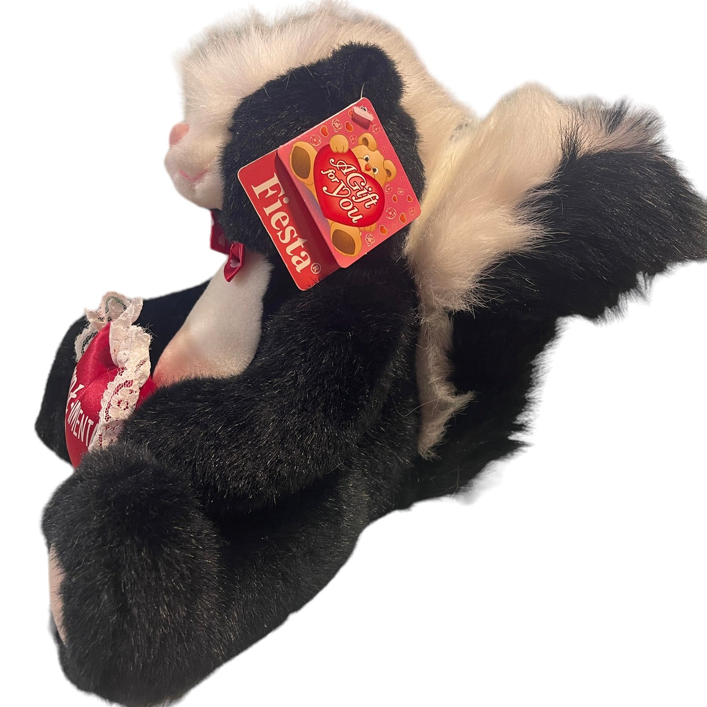 Fiesta 1998 'Scent-imental' Skunk Plush Black & White, Red Lace Trimmed Heart in EUC