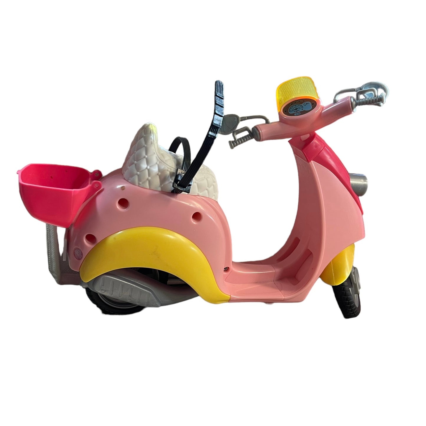 Barbie Moped/Vespa/Scooter Pink with Yellow Accents Pink Basket in GUC