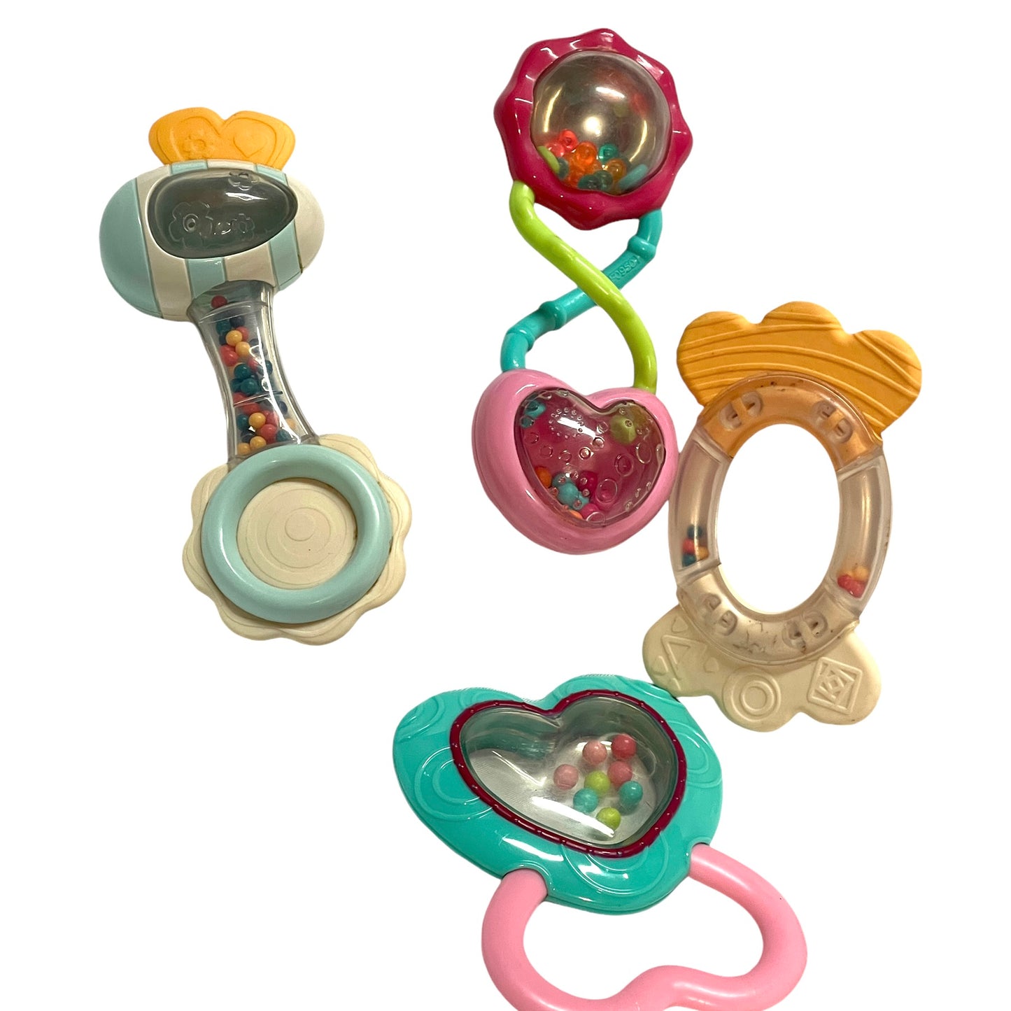 Rattles, Lot of 4 Including 2 HahaLand & 2 Bright Starts Sensory Toys with Teethers in EUC