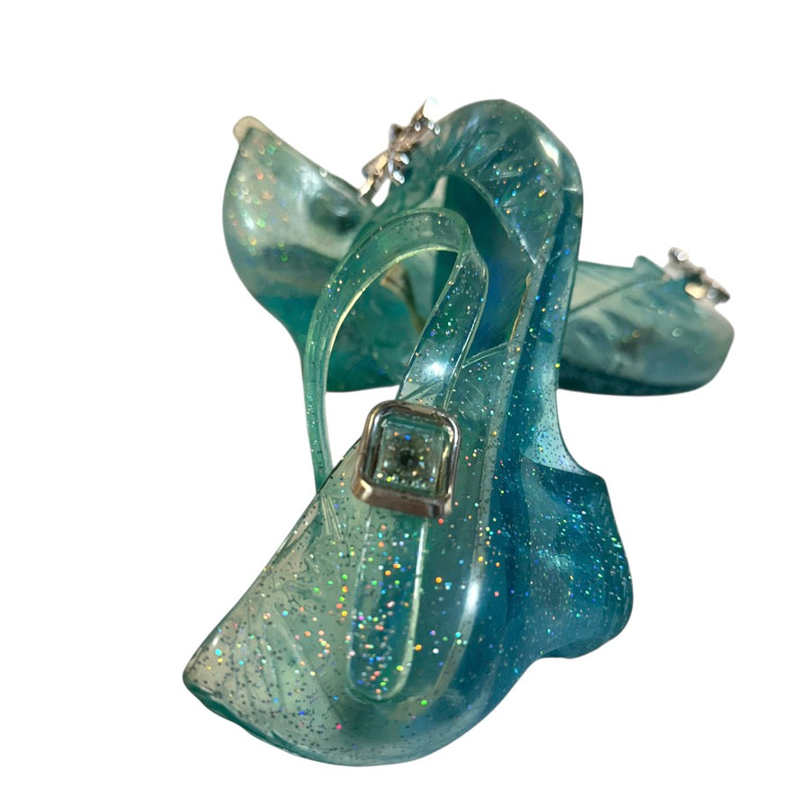 Disney Frozen Elsa Shoes, Sparkly Aqua, Light Up Heels & Snap Buckle with Silver Snowflake