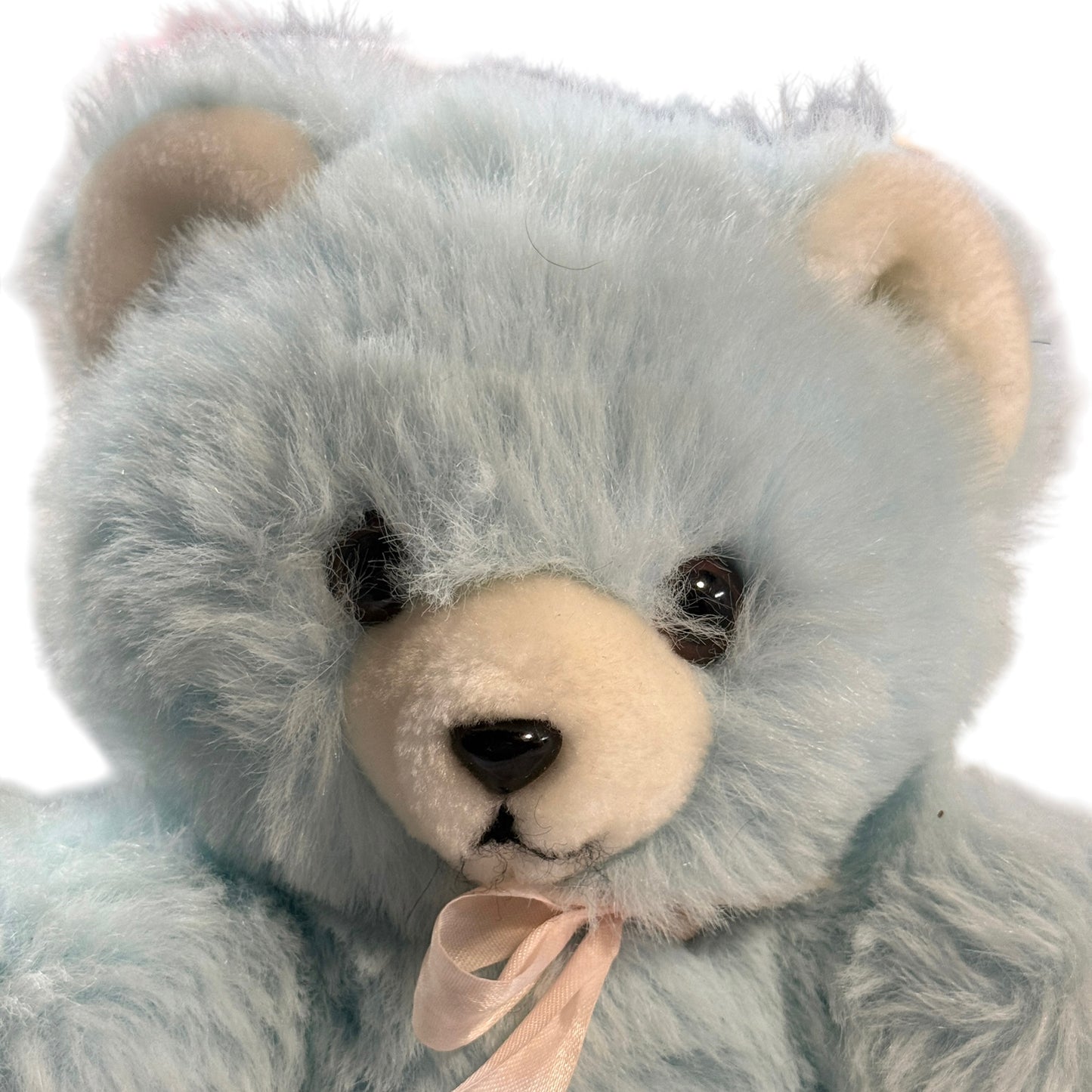 Adorable Vintage 8" Seated Soft Baby Blue Teddy Bear Rattle with White Snout & Black Features