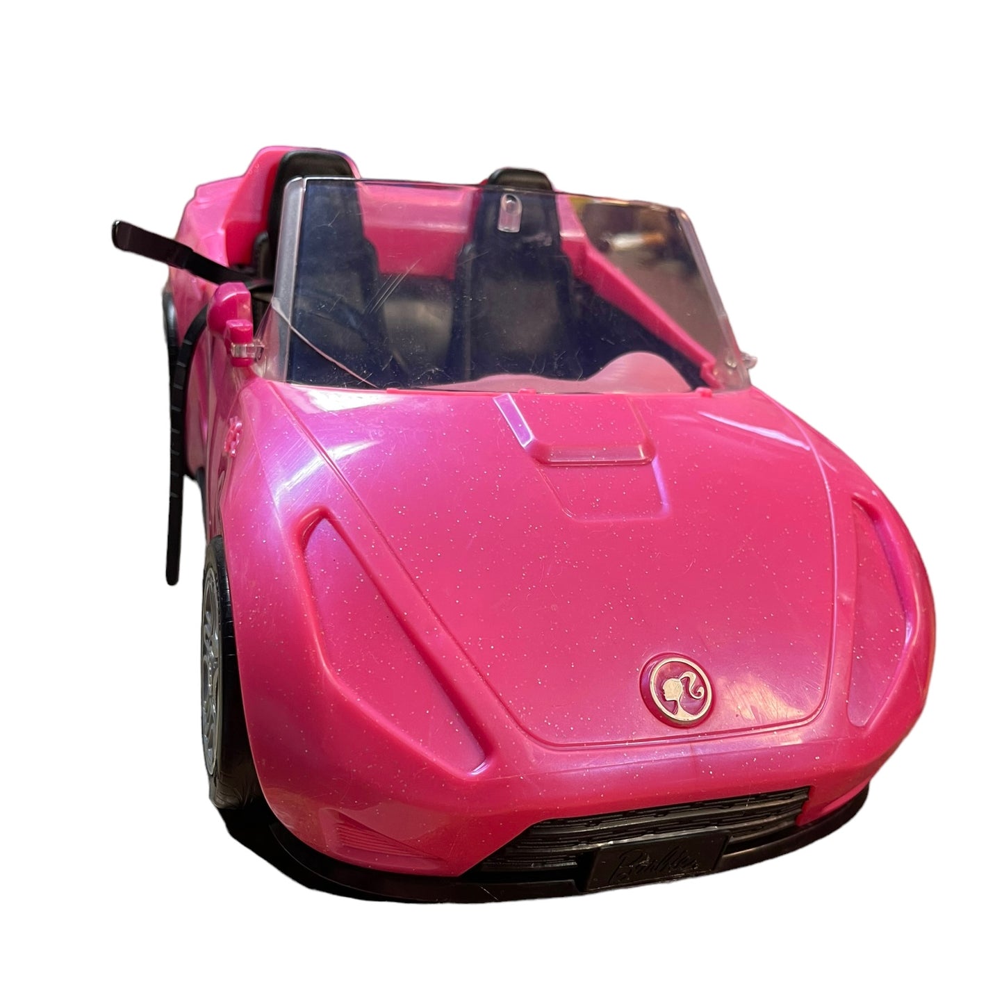 Sparkly Pink Barbie Car with Pink & Black Seats Complete with Belts in GUC