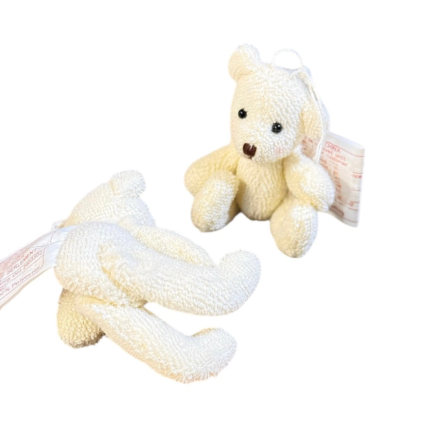 Tiny Jointed Teddy Bears, White Terry Towel with Stitched Nose & Mouth and Black Bead Eyes