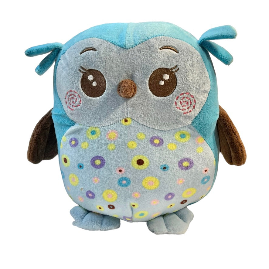 KELLYTOY 10" Blue Polka Dot Plush Owl Pillow Toy Travel Buddy Squishy Stuffy