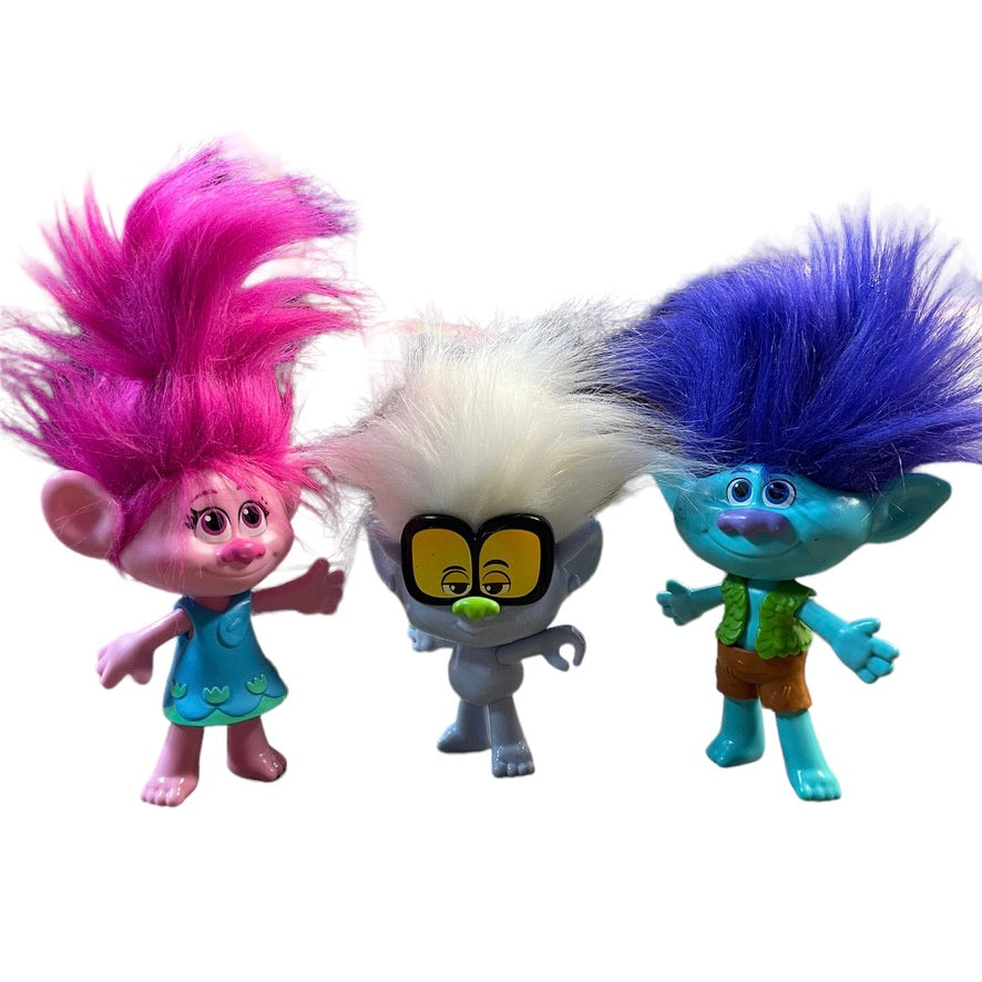 Dreamwork's Trolls, Poppy, Branch, and Guy Diamond Lot Vinyl 7" Figurines EUC