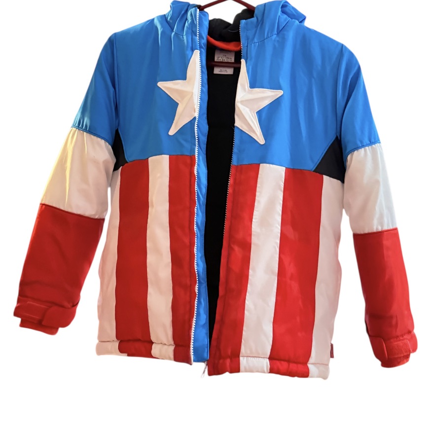 Disney Store Captain America Puffer Jacket, Size 7/8, Excellent Preowned Condition