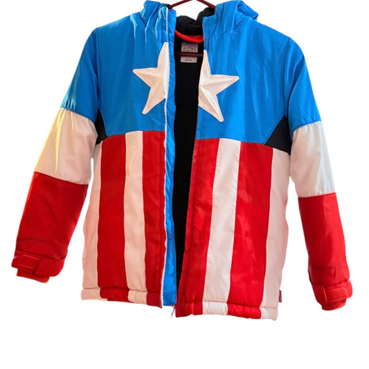 Disney Store Captain America Puffer Jacket, Size 7/8, Excellent Preowned Condition