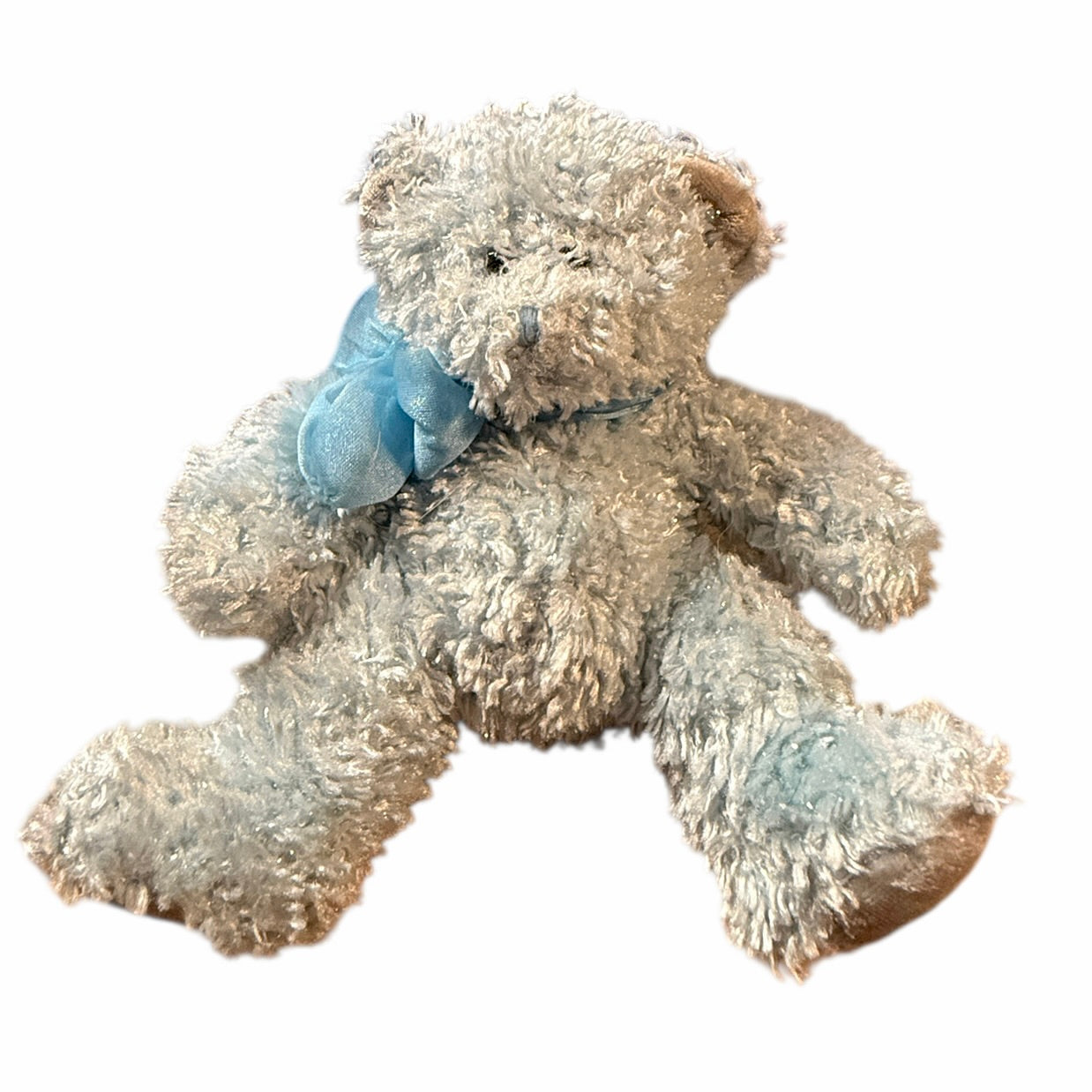 Russ Berrie Light Blue Sparkly Teddy Bear, 'Bubbles' a 5" Plush with Satin Feet  & Chiffon Bow