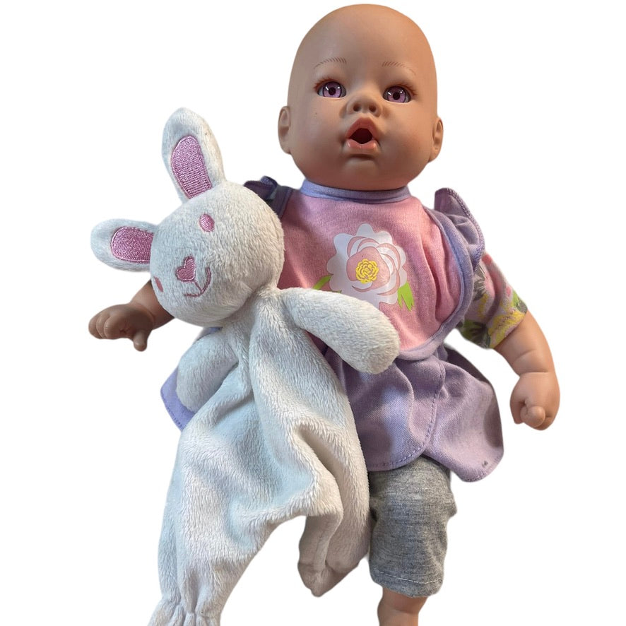 Madame Alexander Exquisite 12" Soft Body Baby Doll,  Lavender/Pink Eyes  & Bunny Lovie