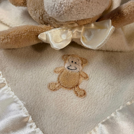Blankets & Beyond Plush Monkey Security Blanket, Lovey, Satin Edged, Cream & Beige in GUC