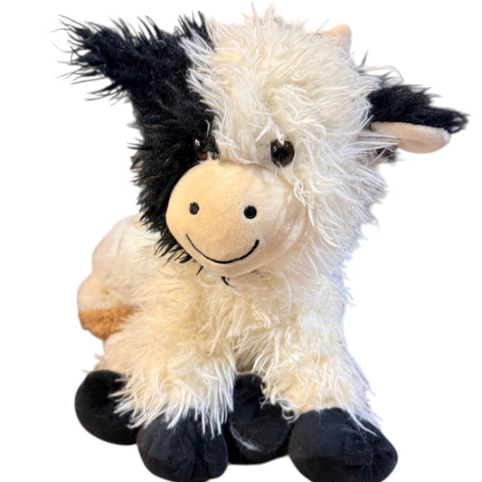 Highland Cow, Shaggy Black & White 15" Stuffed Animal Plush, Stitched Features, Bead Eyes