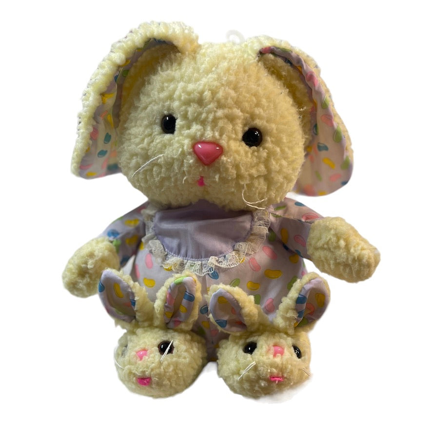 Well-Made Yellow Sherpa Easter Bunny Plush with Jelly Bean Print, Bunny Slippers, 1992