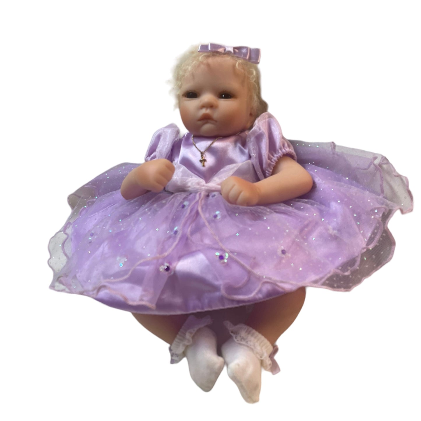 Precious Grace, Realistic Musical Vinyl Baby Doll by Ashton Drake 13.5" in EUC Silver Cross