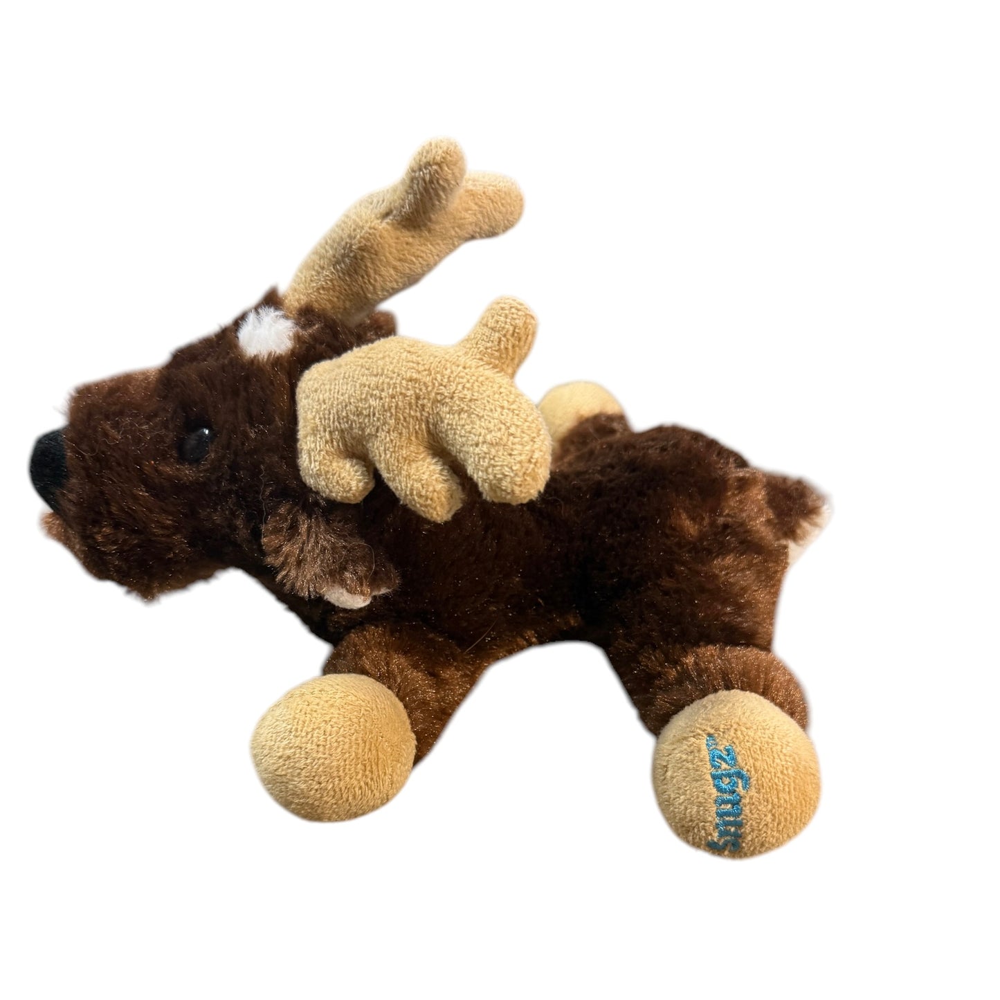 Silky Soft Brown Moose Plush with White Markings, Tan Antlers and Hooves 7x8" in EUC